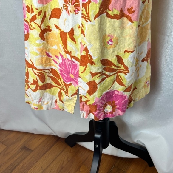 VINTAGE LOOK 100% LINEN HOT COTTON MARK WARE MED SHIFT DRESS PINK YELLOW FLORAL - Picture 4 of 8